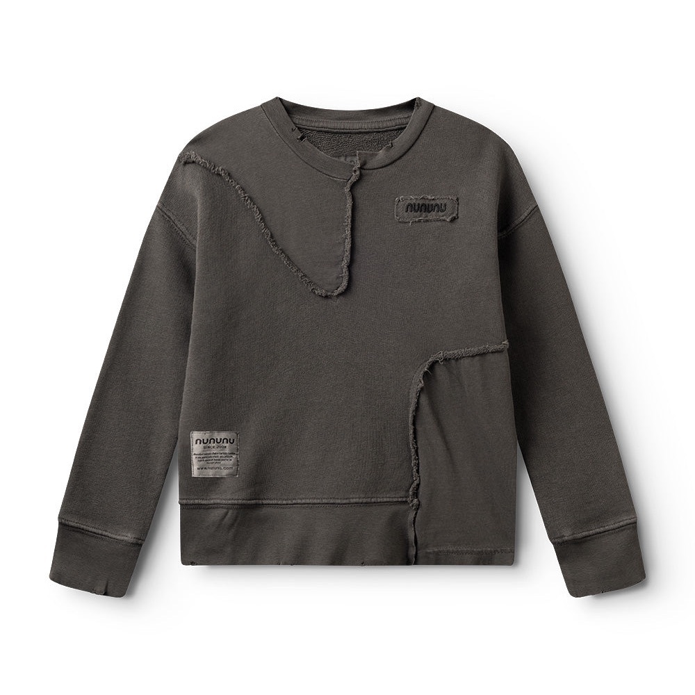 Nununu Kids Unisex Dyed Graphite Gray Patchwork Distressed Sweatshirt